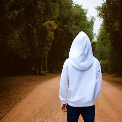 Image similar to guy with white hoodie on a beautiful planet colorful and full of life