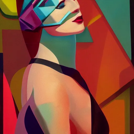 Prompt: an art deco painting painting of a woman. vibrant color, ultra realistic, photorealistic, octane render, ray cinematic, tracing studio, cinema, hyper realistic, depth of field, cinematic lighting, photorealism, 8 k render, clarity, unreal engine