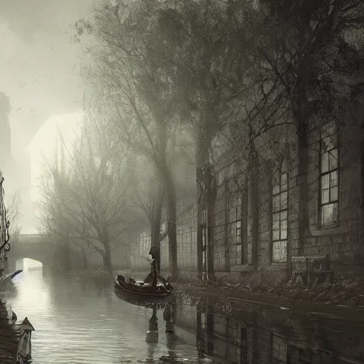 Prompt: haunted victorian canal, fantasy art, trending on artstation