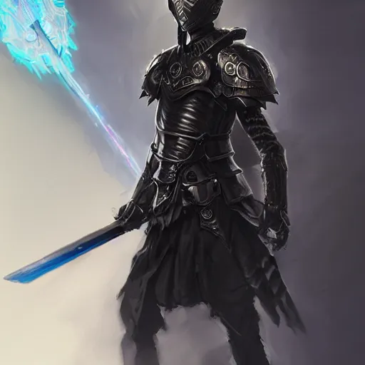 Prompt: portrait of an teenager in black ceremonial armor with a glowing black laser sword, D&D, fantasy, elegant, hopeful, muscular, highly detailed, digital painting, artstation, concept art, smooth, sharp focus, illustration