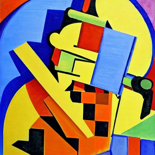 Image similar to beautiful sunset, guy playing a drum, cubism.