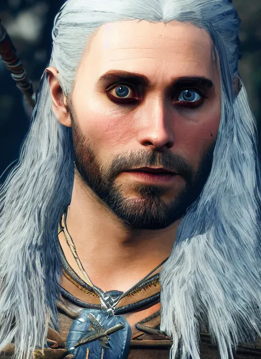 Image similar to Jared Leto in The Witcher 3, gameplay, 8k, HD