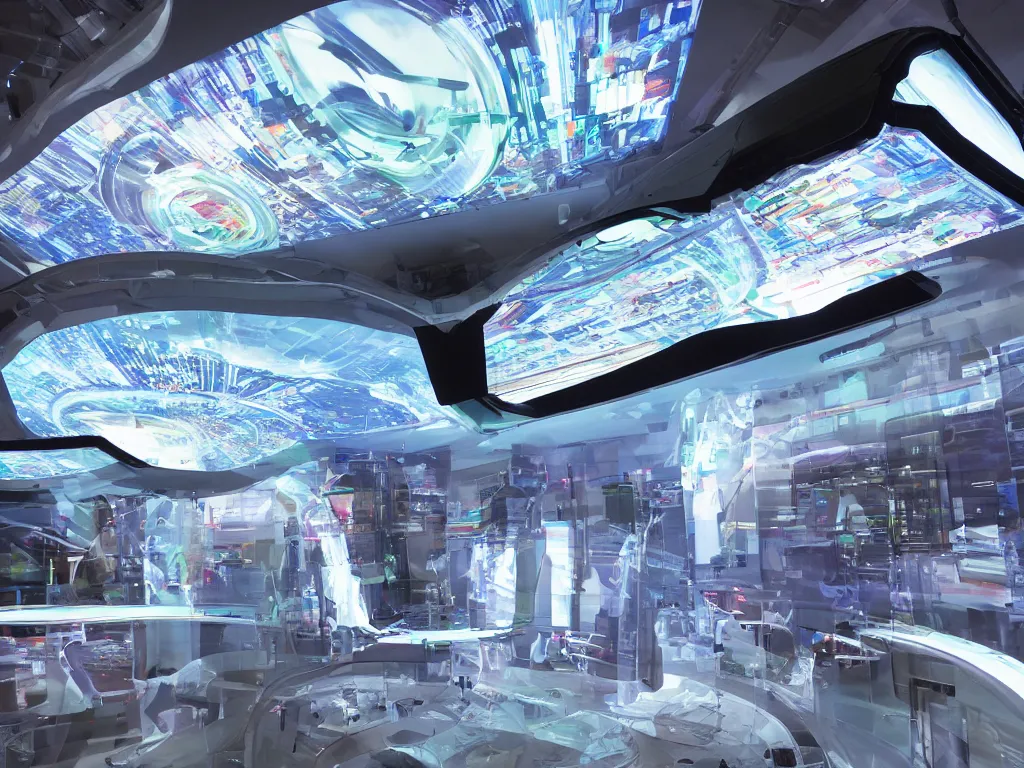 Image similar to visor with curved translucent screens projecting detailed sci - fi art ( 2 0 4 2 ), pixel perfect photograph, high contrast, volumetric lighting, thin glowing lights, chair, users, pair of keys