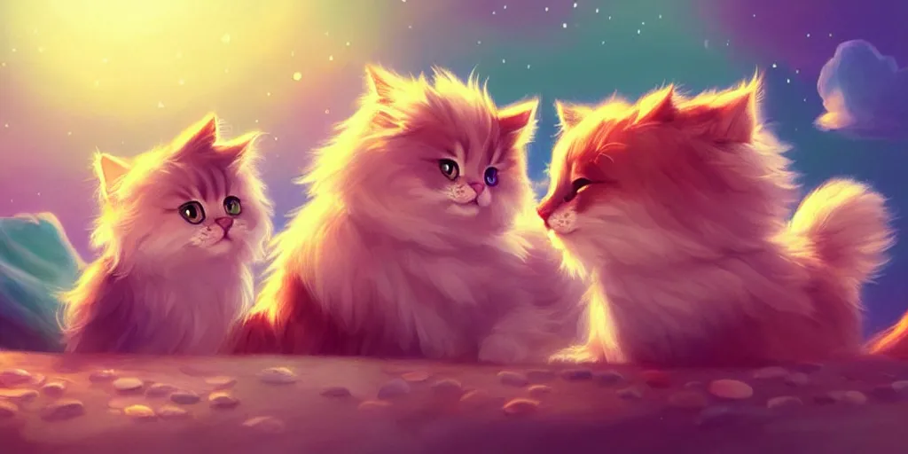 Prompt: very cute illustration of fluffy cats 😻, for a children's book, digital art, highly detailed, rim light, exquisite lighting, clear focus, very coherent, details visible, soft lighting, character design, atmospheric, vibrant colors, trending on artstation, sun flare