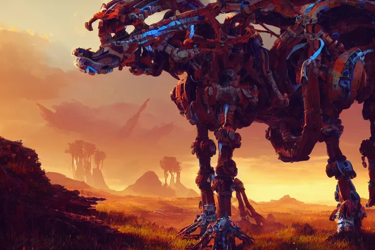 Image similar to tallneck machine mecanical creature robot of horizon forbidden west horizon zero dawn bioluminiscence global illumination ray tracing hdr fanart arstation by ian pesty and alena aenami artworks in 4 k