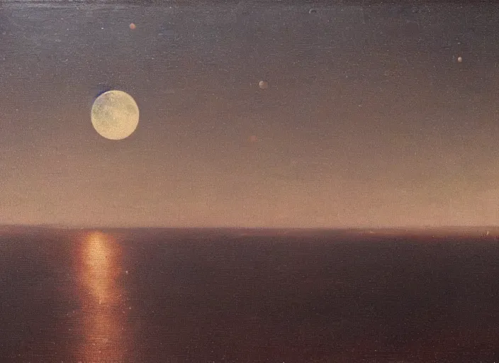 Prompt: mare tranquillitatis, lunar surface in the style of hudson river school of art, oil on canvas