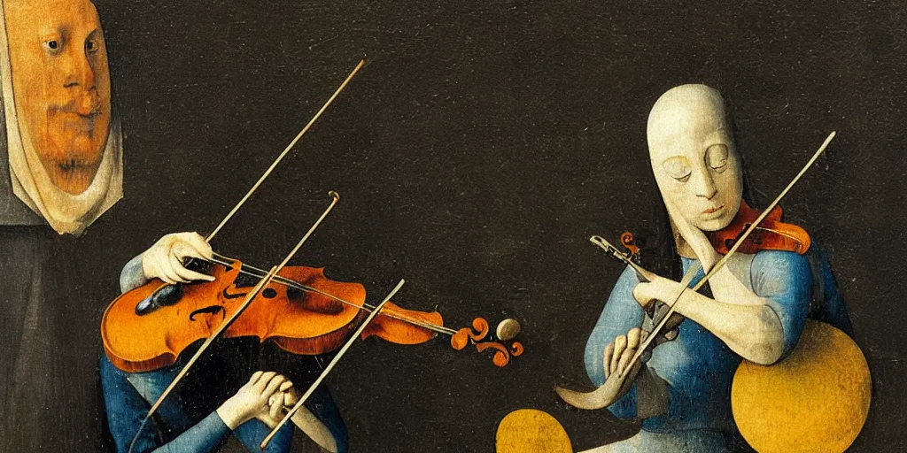 Prompt: a violinist by Hieronymous Bosch