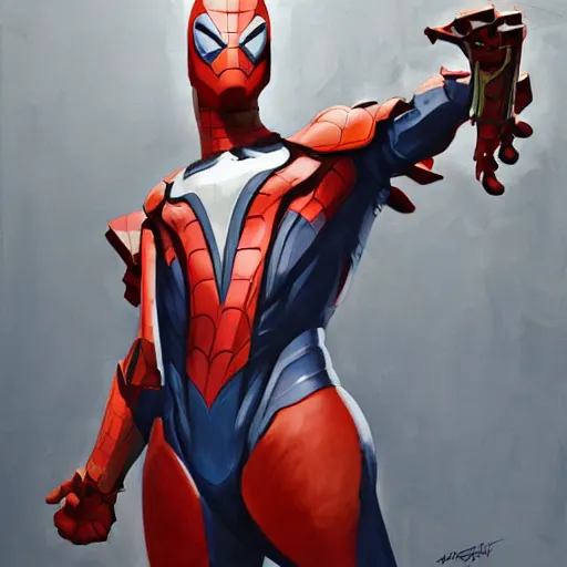 Image similar to greg manchess portrait painting of armored spiderman ultraman cyborg hybrid as overwatch character, medium shot, asymmetrical, profile picture, organic painting, sunny day, matte painting, bold shapes, hard edges, street art, trending on artstation, by huang guangjian and gil elvgren and sachin teng