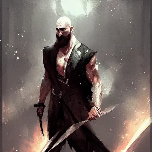 Image similar to kratos in a suit by greg rutkowski