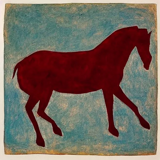 Prompt: “red horse by Bill Traylor, part by georg bazelitz”