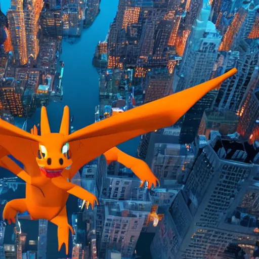 Prompt: charizard flying above new york, at all angles clash royal style characters, unreal engine 5, octane render, detailed, brawl stars, cinematografic, cinema 4 d, un artstation trending, high definition, very detailed, blender