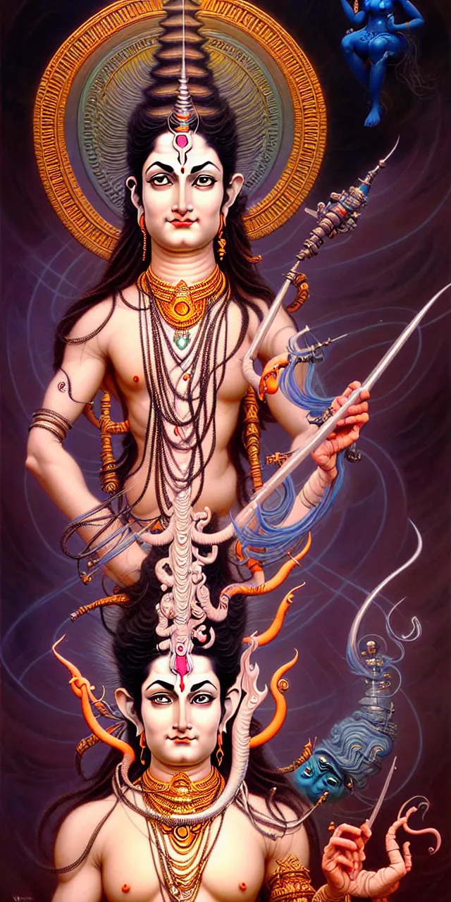 Image similar to beautiful hindu god mahadev shiv art nouveau fantasy character portrait, ultra realistic, intricate details, the fifth element artifacts, highly detailed by peter mohrbacher, hajime sorayama, wayne barlowe, boris vallejo, aaron horkey, gaston bussiere, craig mullins