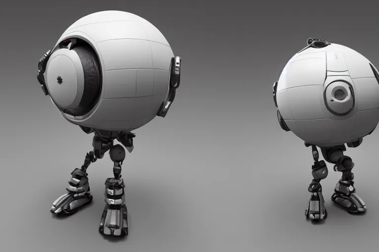 Image similar to Spherical Robot that is 1 meter standing on two legs, high octane render, art station