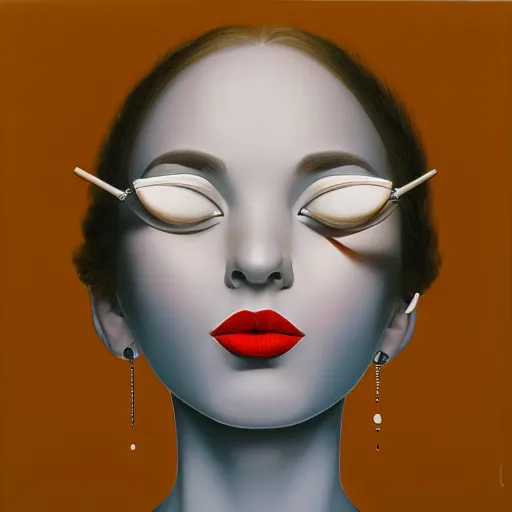 Image similar to a painting of a woman, an ultrafine detailed painting by rafal olbinski, behance contest winner, pop surrealism, detailed painting, very detailed, minimalist, skeuomorphic, airbrush art