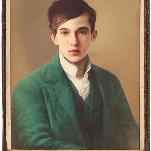 Prompt: portrait photo of a young man with short green hair