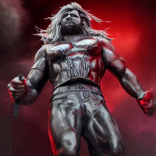 Image similar to god of thunder, concert art, ultra realistic, trending on artstation, charadesign, 8K