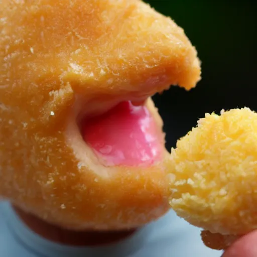 Image similar to chicken nugget with human teeth