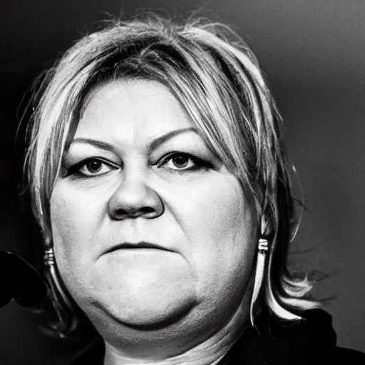 Prompt: Erna solberg in a black metal band