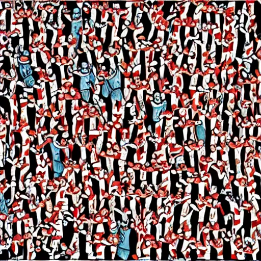 Prompt: Where's Waldo, in the style of Philip Guston