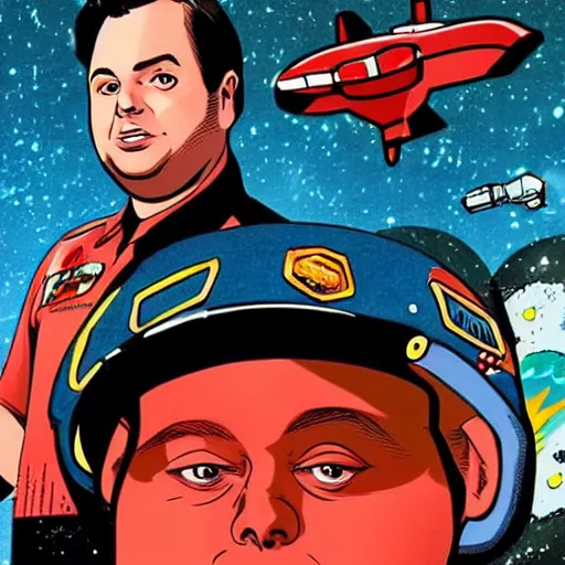 Image similar to rich evans. redlettermedia. space cop.