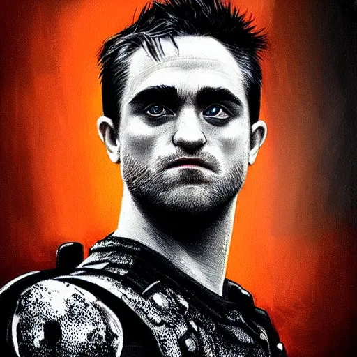 Prompt: “Robert Pattison portrait, dystopia core, hyperrealistic, apocalyptic, highly detailed exoskeleton armor, dramatic, sharp focus, hero, gape, epic, perfectly symmetrical face, perfect eyes, intricate, elegant, digital painting, concept art”