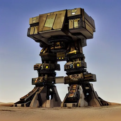 Image similar to SciFi industrial futuristic Brutalism brutalistic huge carrying vehicle desert