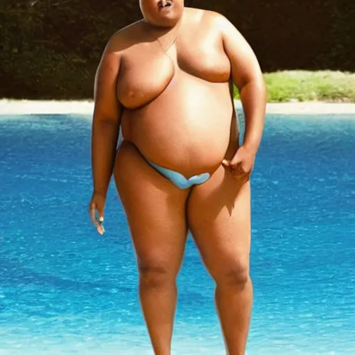 Image similar to fat obama in speedo, beyonce photoshoot