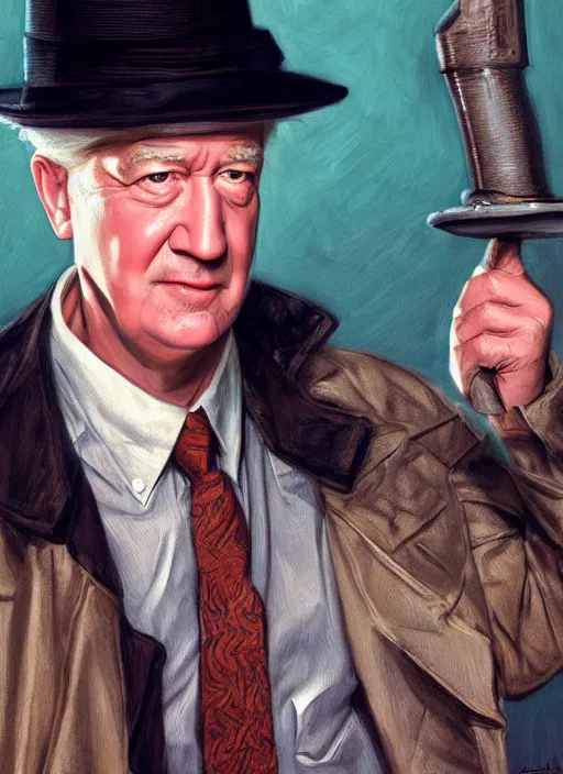 Image similar to portrait of david lynch in back to the future ( 1 9 8 5 ), highly detailed, centered, solid color background, digital painting, artstation, concept art, smooth, sharp focus, illustration, donato giancola, joseph christian leyendecker, les edwards, ed repka, wlop