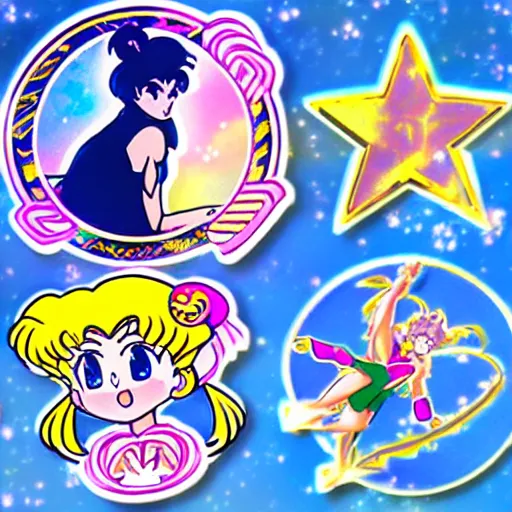 Prompt: hologram sticker club sailor moon galaxy rangers