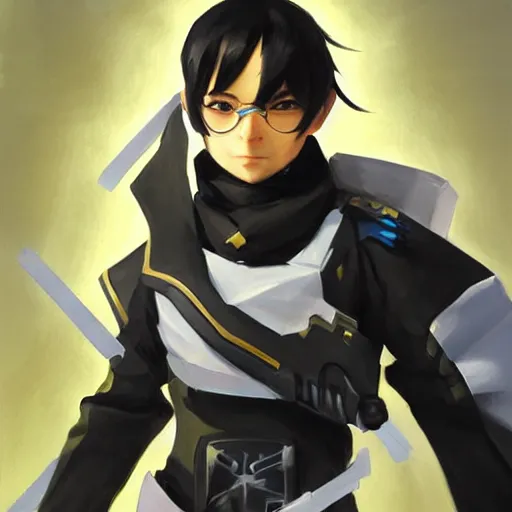 Image similar to greg manchess portrait painting of kirito as overwatch character, medium shot, asymmetrical, profile picture, organic painting, sunny day, matte painting, bold shapes, hard edges, street art, trending on artstation, by huang guangjian and gil elvgren and sachin teng