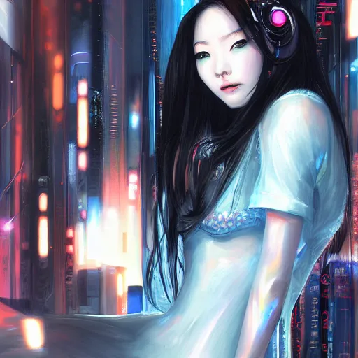 Image similar to portrait of a beautiful women by pu hua, cyberpunk art, pixiv contest winner. futuristic. detailed painting