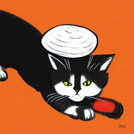 Image similar to cat sat on a mat wearing a hat and holding a bat, digital art, smooth, sharp focus