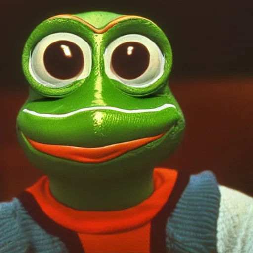 Prompt: Pepe frog in shining 1980 movie, hyper realism, studio camera. 35mm lens