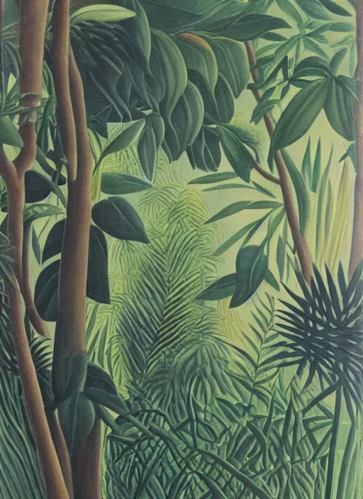 Image similar to rare bird in the jungle, highly detailed, style of henri rousseau