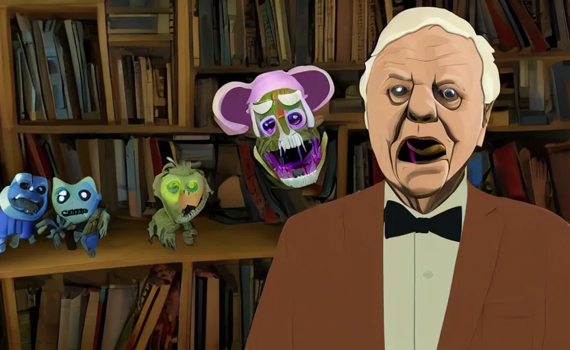 Image similar to Sir David Attenborough in Five Night's at Freddy's