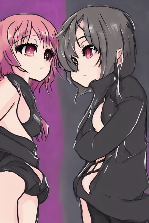 Image similar to a stare down between two beautiful idols leaning forward, detailed anime art