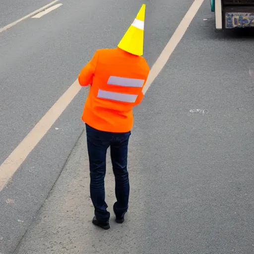 Image similar to man with traffic cone for head