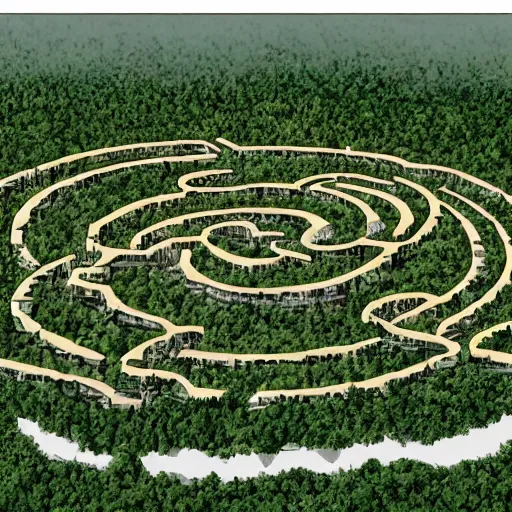 Image similar to a illustration of an architectural plan view of a labyrinth of the deforestation in amazona crisis