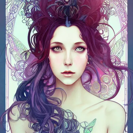 Image similar to a portrait in the style of anna dittmann and loish and alphonse mucha.