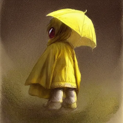 Prompt: ( ( ( ( ( shy guy ) ) ) ) ) by jean - baptiste monge!!!!!!!!!!!!!!!!!!!!!!!!!!! little nightmare yellow raincoat