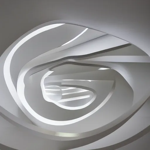 Prompt: a spatial curvilinear gallery mobius strip surface designed by online lab of architecture