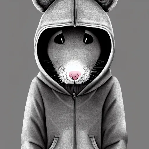 Image similar to a full body shot of a cute anthro furry rat wearing a hoodie looking into the camera, highly realistic, furry art, furaffinity, deviantart, symmetrical, highly detailed, award winning, trending