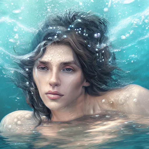 Prompt: underwater portrait of a woman, by samantha french, highly detailed, matte painting, artstation, 8 k