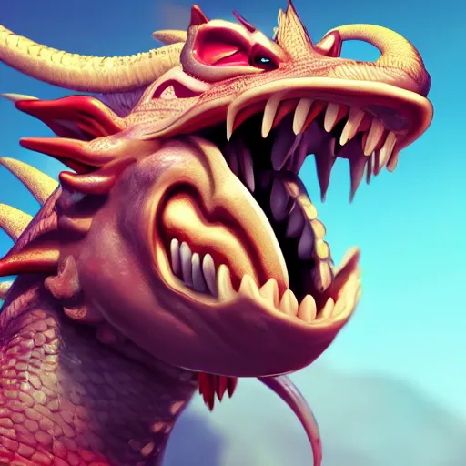 Prompt: playful, happy, cheeky asian dragon's head close up, looking left, illustration, artstation, award winning, 4 k