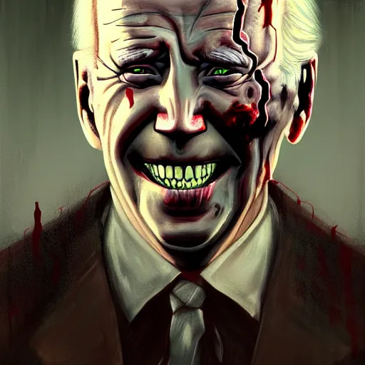 Prompt: color head portrait of joe biden as a zombie, 7 days to die zombie, gritty background, fine art, award winning, intricate, elegant, sharp focus, cinematic lighting, digital painting, 8 k concept art, art by michael hussar, art by brom, art by guweiz and z. w. gu, 8 k