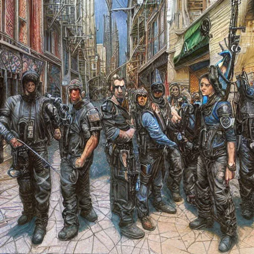 Image similar to urban templar street gang, by donato giancola.