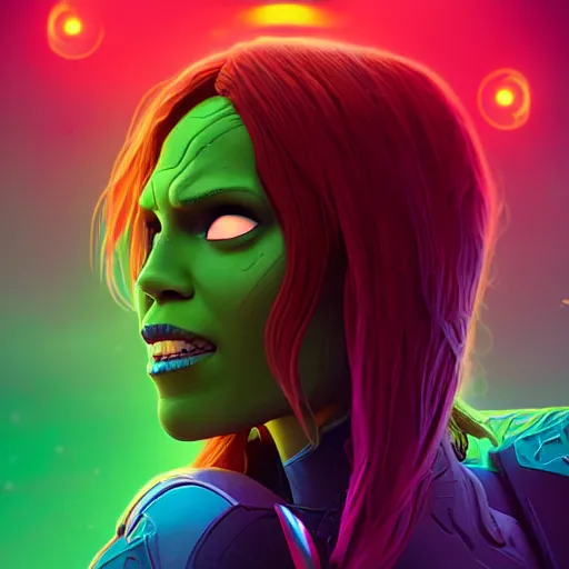 Image similar to gamora (Guardians of the Galaxy) by beeple, Pi-Slices and Kidmograph, beautiful digital illustration