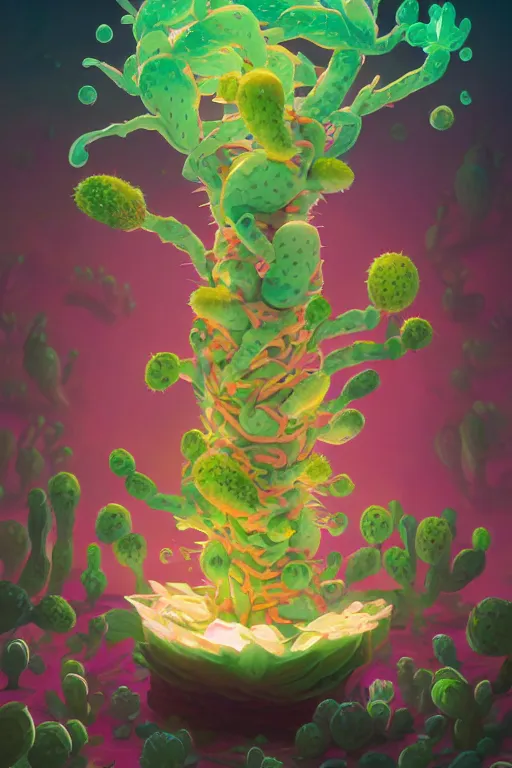 Image similar to roots cactus sushi cristal smurf ghost creature animal sushi cristal very big eye roots cactus elemental flush of force nature micro world fluo fishscale, behance hd by jesper ejsing, by rhads, makoto shinkai and lois van baarle, ilya kuvshinov, rossdraws radiating a glowing aura global illumination ray tracing hdr