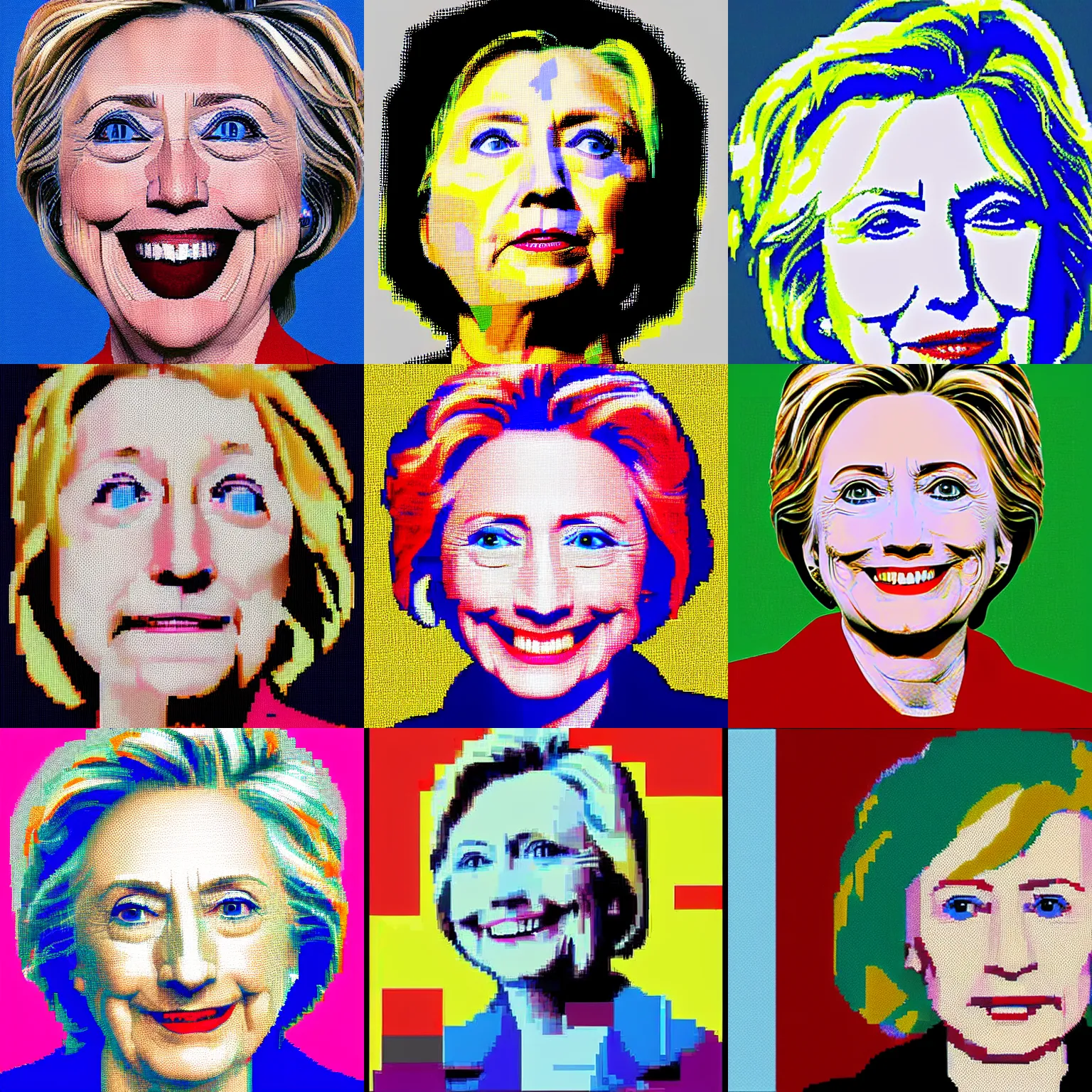 Prompt: glitchy pixel sort portrait of hillary clinton, painted by a german expressionist in microsoft paint on windows 9 5