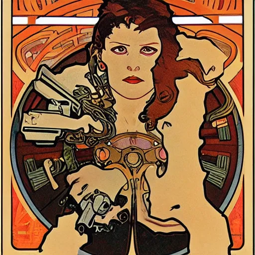 Prompt: Terminator by Alphonse Mucha